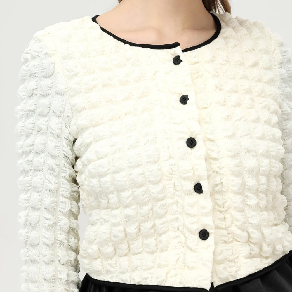 Elegant Cream Textured Women's Cardigan